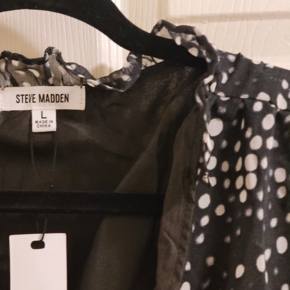 STEVE MADDEN V-Neck Long Sleeve Dot Smocked Waist Minidress  Size L - Picture 6 of 12